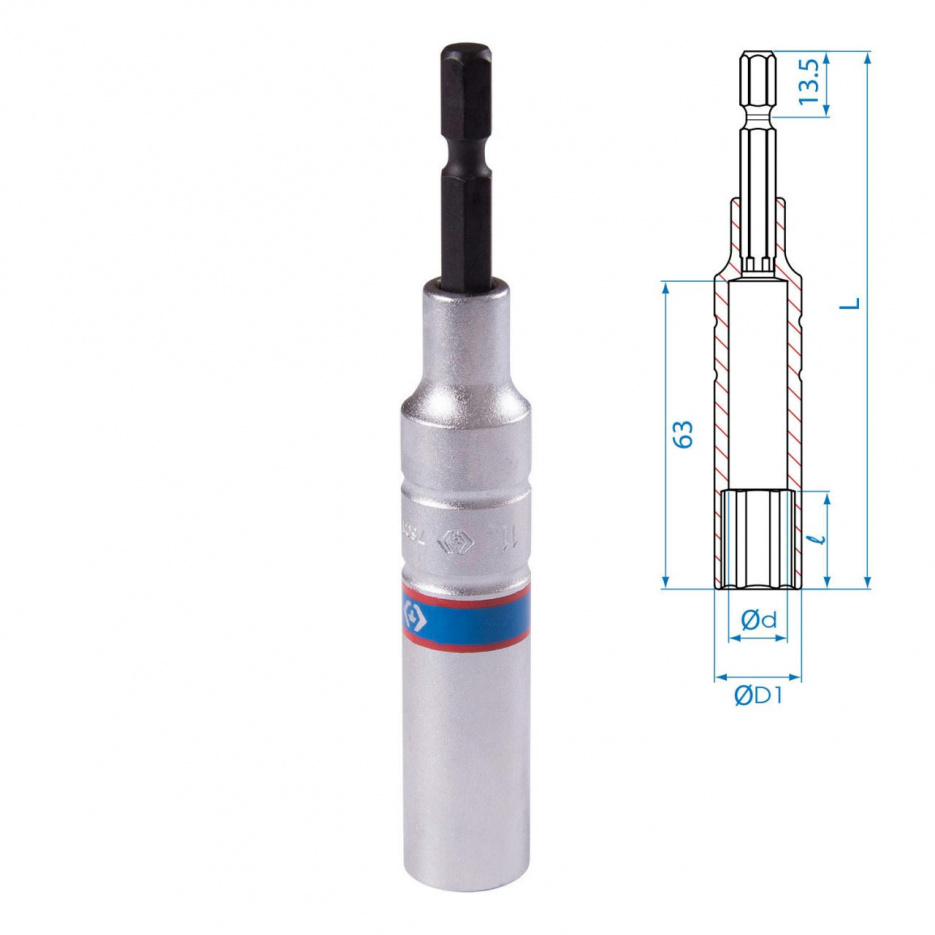 Головка для шуруповерта шестигранная 1/4", 11 мм, L = 110 мм KING TONY 76C1111M