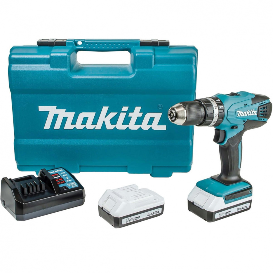 Аккумуляторная дрель-шуруповерт 18 В, ударная, кейс MAKITA HP457DWE